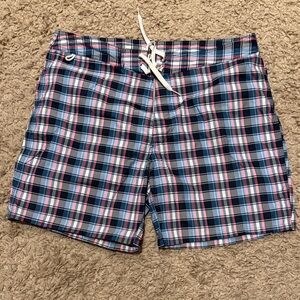 Men’s Sundek Swim Trunks Board Shorts Plaid Navy Pink 36 Waist